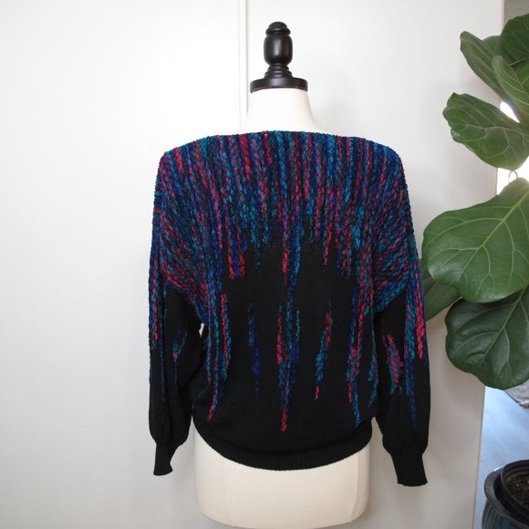 VINTAGE - CAMPUS CASUALS - 80's 90's Chenille Knit Balloon Sleeve Sweater - Picture 3 of 10